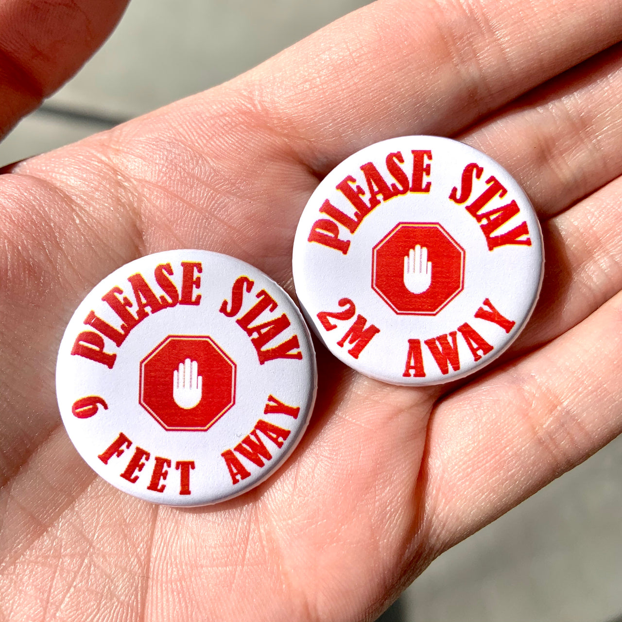 Physical distancing buttons - Radical Buttons