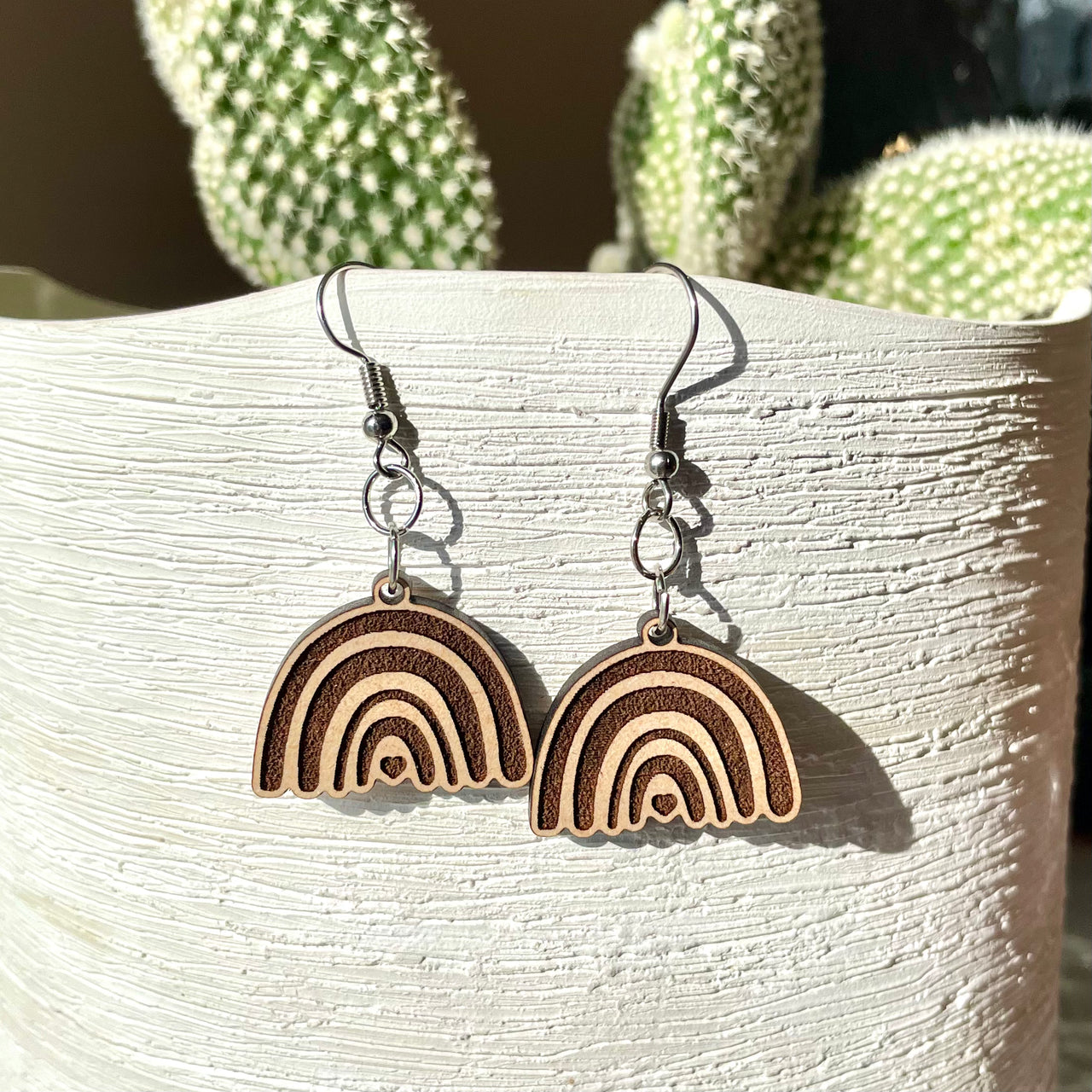 Mini rainbow wooden earrings