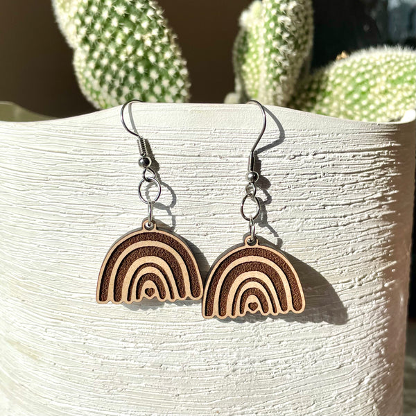 Mini rainbow wooden earrings