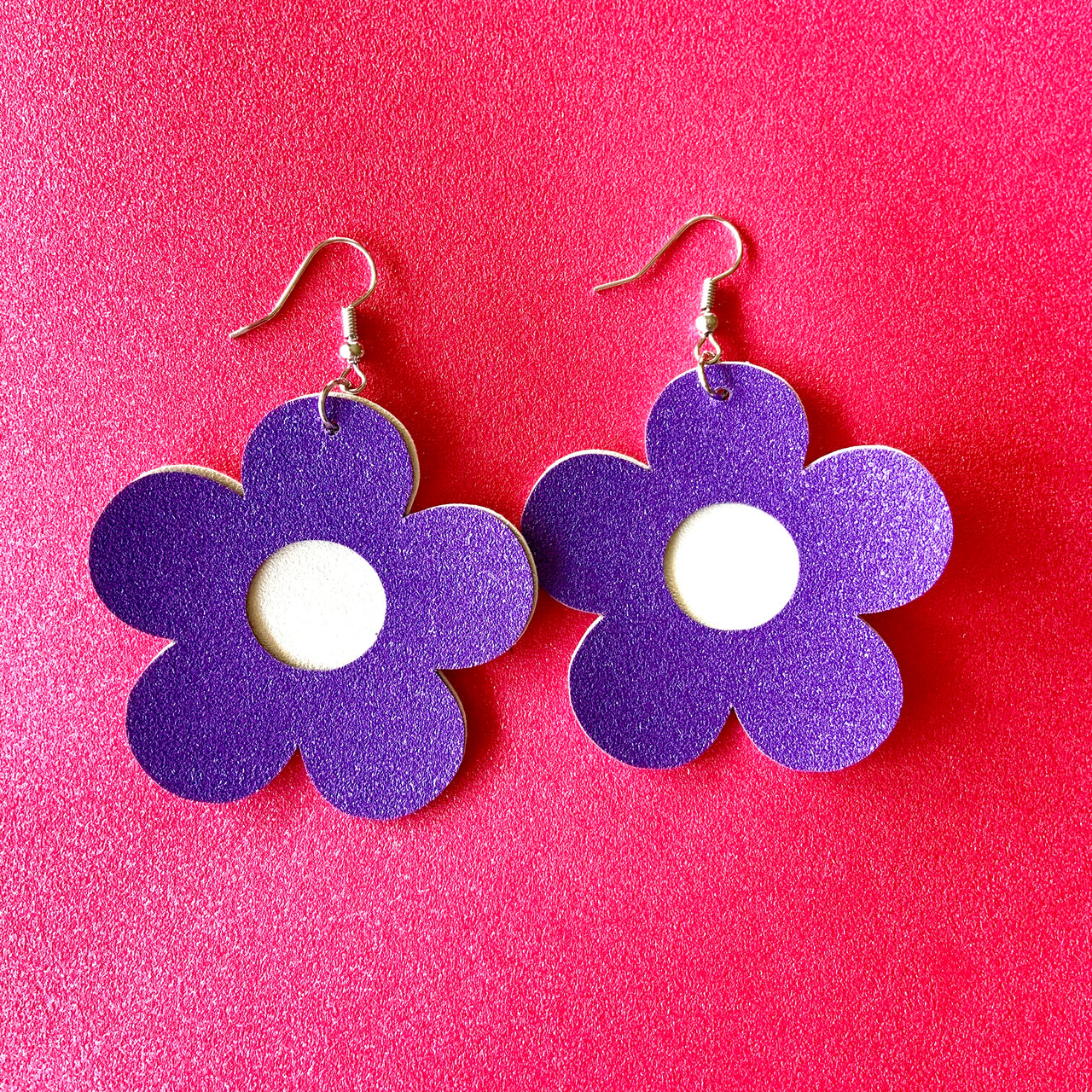 Retro flower vegan leather earrings