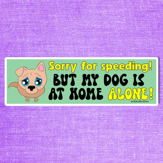 Sorry for speeding but my dog is at home alone bumper sticker