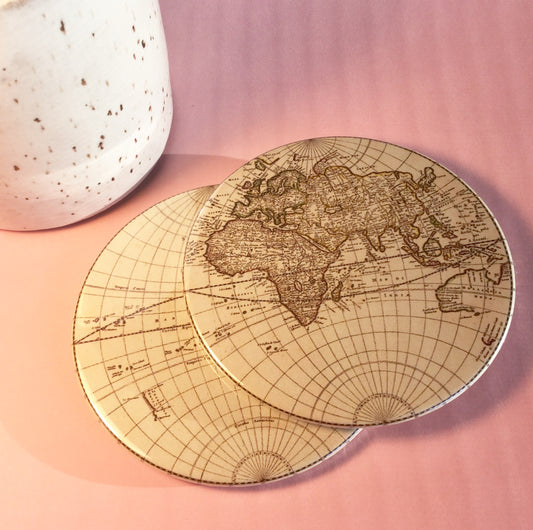 Old world map coaster set / World map drink coasters - Radical Buttons