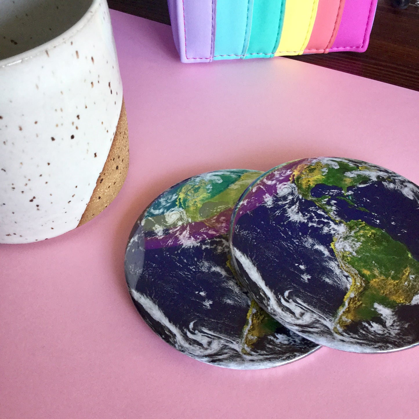 Earth coaster set / Earth drink coasters - Radical Buttons