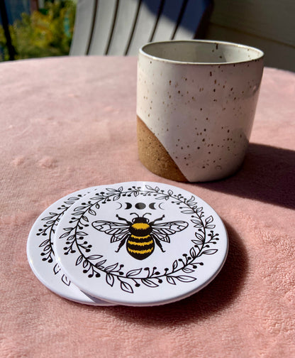 Bee and moon phases coaster set