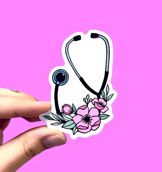 Floral stethoscope (pack of 3 or 5 stickers)