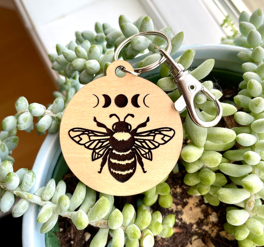 Bee and moon phases keychain