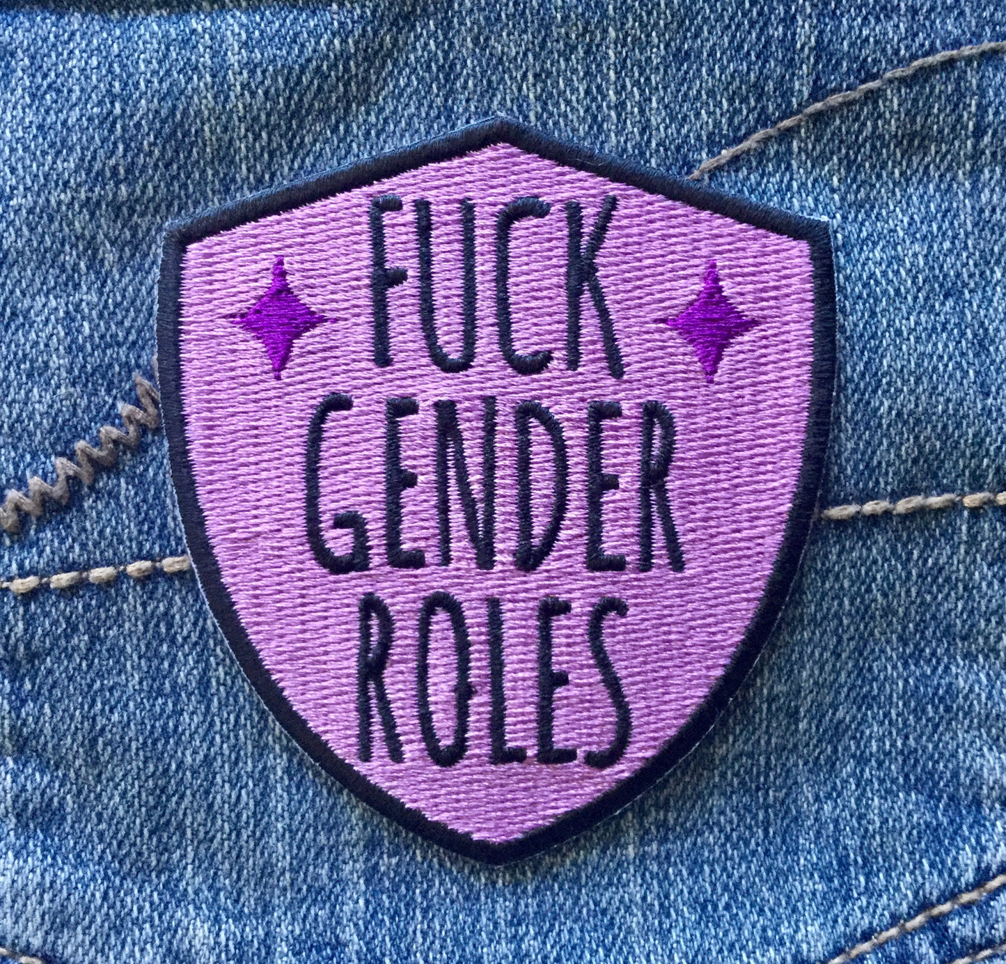 Fuck gender roles iron-on patch - Radical Buttons