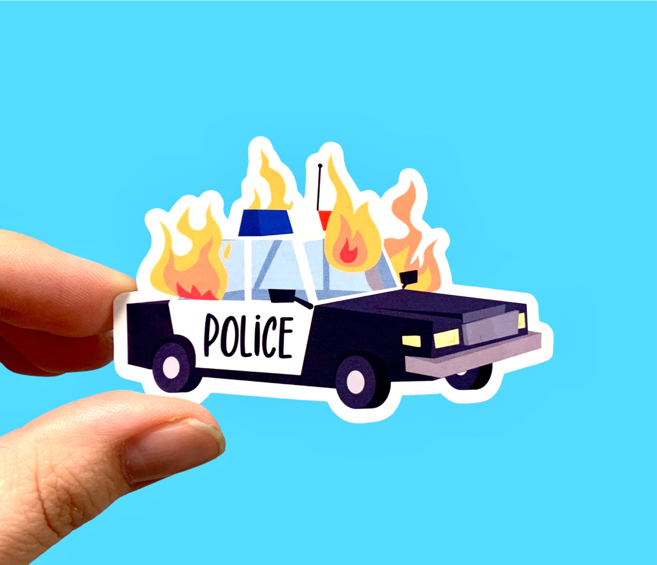 Burning police car