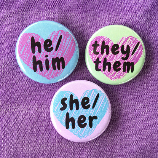 Pastel pronoun buttons - Radical Buttons